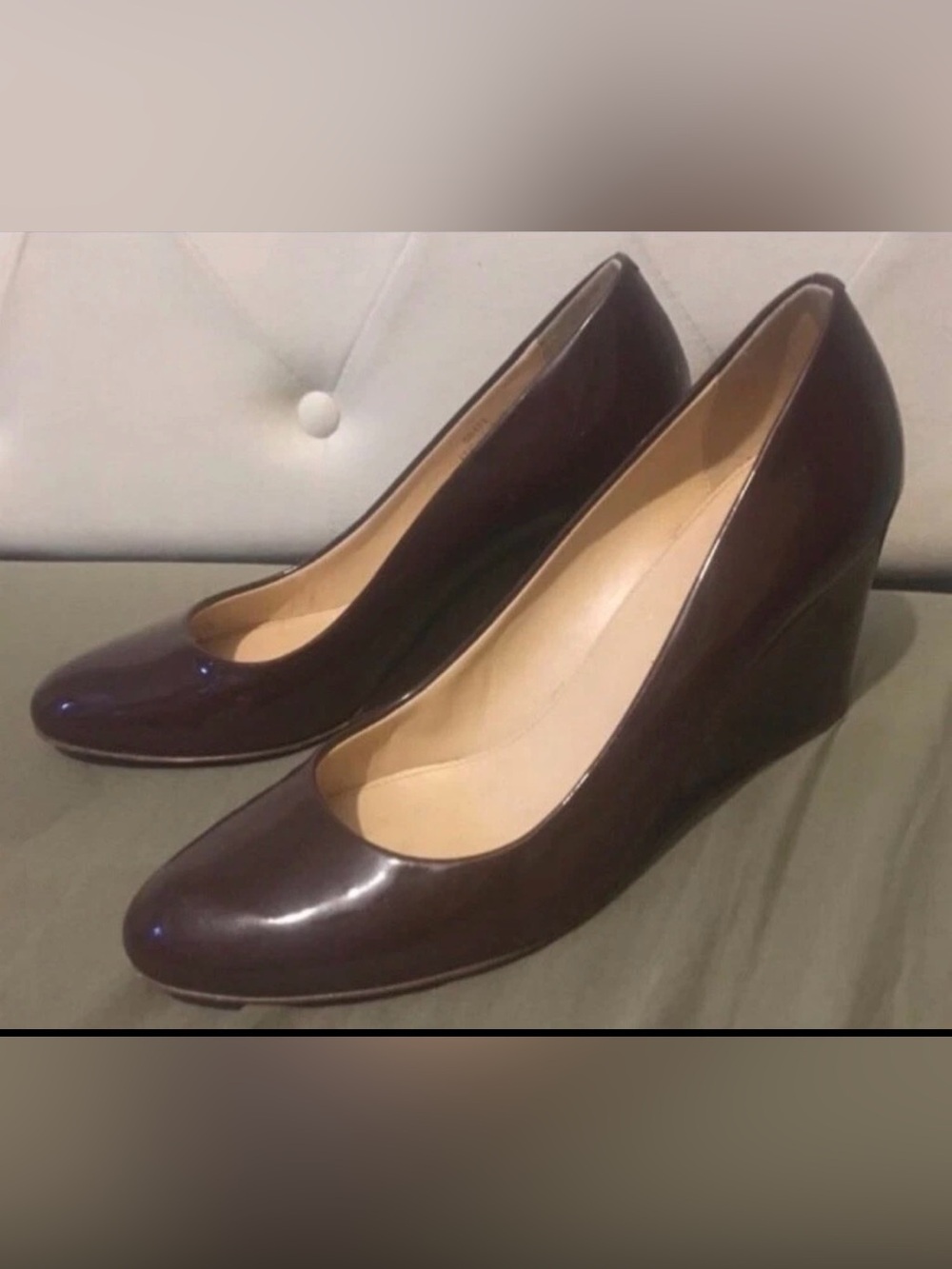 J Crew Brown Patent Leather wedge pumps Size 7.5